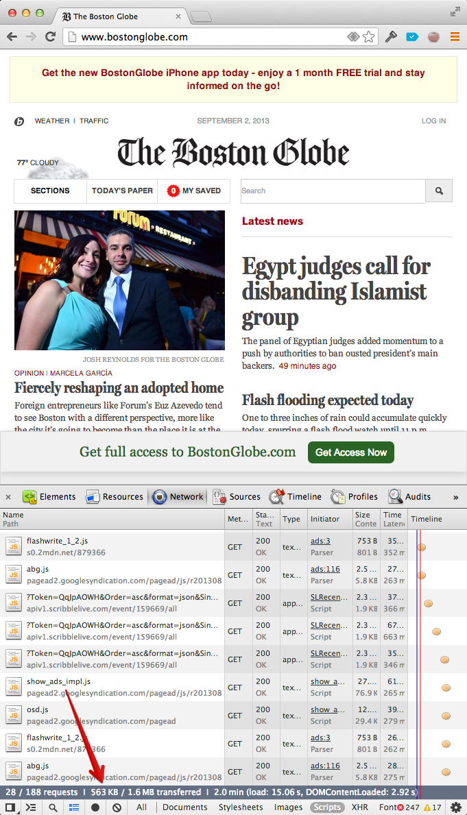 Screenshot of the Boston Globe website