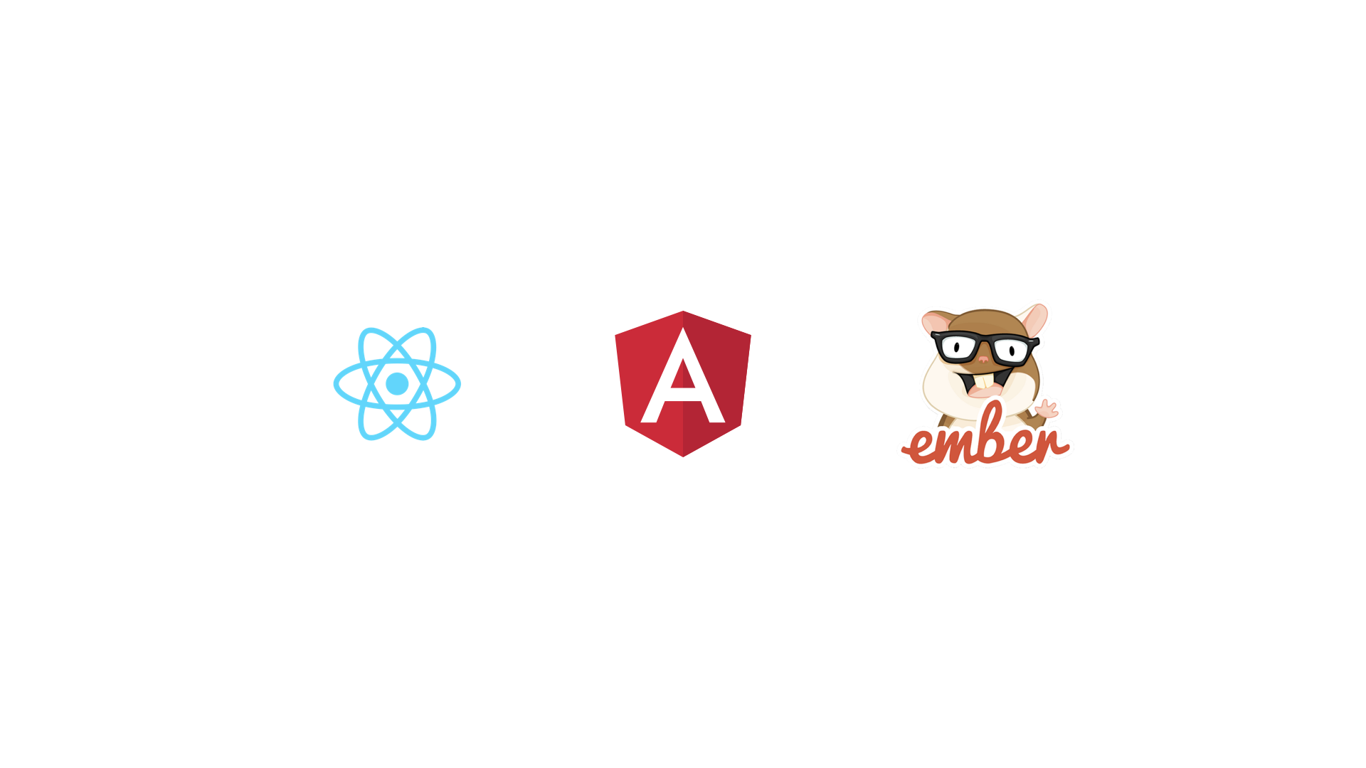React, Angular and Ember logos